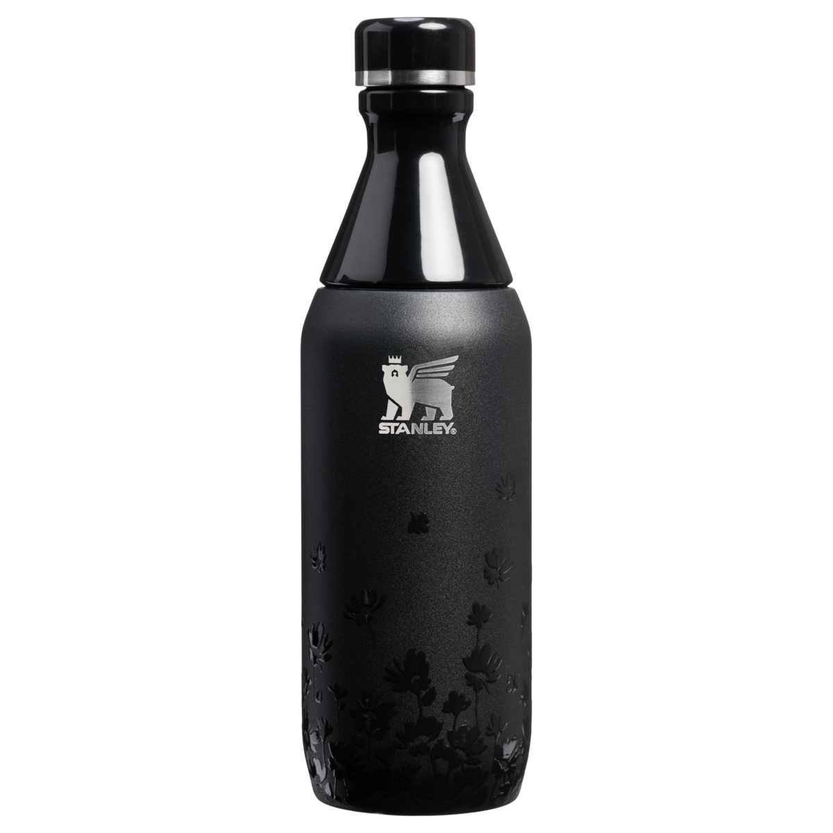 Stanley Jennie Collab 12 Ounce All Day Slim Bottle In Midnight Ruby With Embossed Flowers
