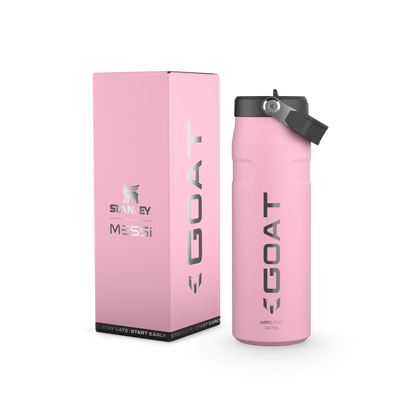 The Messi x Stanley IceFlow™ Water Bottle with Flip Straw Lid 24 OZ In Messi GOAT Pink