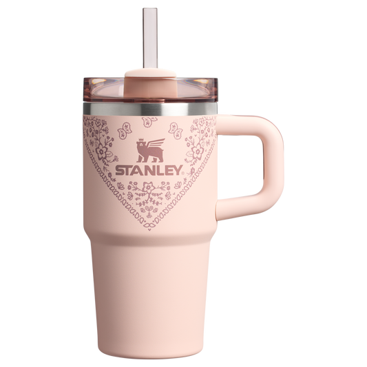 Stanley 20 OZ Stainless Steel Tumbler With Straw And Handle In Conch Floral Pink